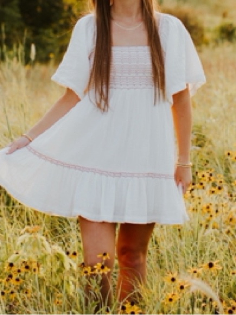 Cream Boho Square-Neck Midi Dress free people easy to love large L